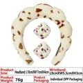 Beige flannel spa headband and wristband set with brown spots for skincare routine - 3-Piece Set (Headband & Wristbands) / Cream Pink Dot Leopard