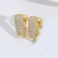 Close-up of gold V-shaped hoop earrings featuring micro-pave white sparkling zircon crystals - Gold V-Shape (ES2738-1)