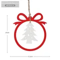 Addobbo natalizio tondo in legno rosso con albero bianco traforato e fiocchetto - Albero di Natale rosso e bianco