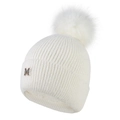 Gorro de punto blanco de invierno con pompón de pelo y detalle de logo M de metal - Adulto / Blanco