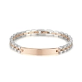Pulsera de eslabones de acero inoxidable plateado y oro rosa con placa curvada - Con barra curva / Bicolor Oro Rosa