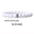 Matte white jade beaded bracelet featuring a textured metallic spacer bead, model SL351A02 - SL351A02 Matte White Jade Bracelet