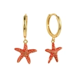 Orecchini in argento S925 con ciondolo a stella marina in smalto rosso e gancio dorato - Stella marina