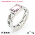 Vintage stainless steel chain ring featuring a rectangular pink zircon stone and silver finish - Steel Light Pink