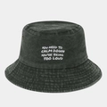 Detail of washed cotton bucket hat with white embroidery and metallic ventilation eyelets - M (56-58cm) / Army Green