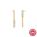 Minimalist S925 sterling silver drop earrings with gold finish and three white zircons - 925 Silver / Gold