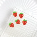 Five cute resin strawberry nail art charms with green leaves for DIY jewelry making - Red Strawberry