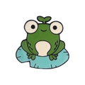 Détail du badge en émail de grenouille verte sur nénuphar bleu en métal poli - C1956-4 Grenouille sur Bourgeon de Feuille