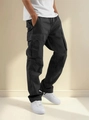 Men's black cargo pants featuring multi-pocket design and tapered fit in cotton twill - XL / Black