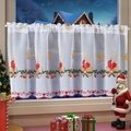 Christmas theme sheer cafe curtain with red bell embroidery and wavy scalloped edges - 60*150 / Christmas Candle Cafe Curtain