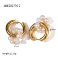 18K vergulde oorringen met hangers van geclusterde natuurlijke zoetwaterparels voor dames - Geclusterde Parel Hoop Stijl (JDE201776-2) / Goud