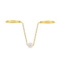 Minimalist double finger gold ring with chain link and iridescent opal bead - Gold (01浅KC金珍珠S449)
