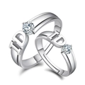 Adjustable silver couple ring featuring ID letter engraving and a sparkling round diamond - I Do