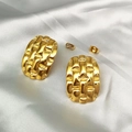 Detailed view of 18K gold plated stainless steel earrings with woven texture on silk background - Gold - Woven Check Texture Rectangle