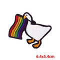 Cartoon white goose vomiting rainbow embroidery patch for clothing DIY, 6.4x5.4cm size - Rainbow Vomit Goose / 6.4x5.4cm