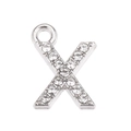Detailed view of silver letter X pendant with sparkling rhinestones for DIY jewelry - Letter X