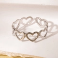 Silver hollow heart-shaped open ring in durable tarnish-free stainless steel design - Heart Steel Color 61