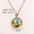 Collier en or avec pendentif fleur en émail bleu-jaune et trois perles blanches - Pendentif Trois Perles Dégradé Bleu Jaune Rond (款式4)