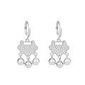 Silver longevity lock hoop earrings with micro-inlaid zircon and three small bells - Silver Tone Lucky Lock Bell Earrings with Rhinestones