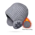 Winter thermal knit beanie in dark grey with snowflake pattern and warm fleece lining - Light Gray