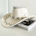 Cappello da cowboy beige con cuciture a croce nere e cinturino sottogola regolabile - S (54-56cm) Bambini / Grigio Cammello