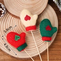 Mini knitted glove cupcake toppers in red, green and cream with heart embroidery - Knitted Mini Gloves Decorations 3Pcs