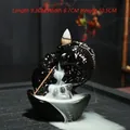 Black ceramic backflow incense burner with twin koi fish, size 9.3x6.7x10.5cm - Wealth & Fish Prosperity