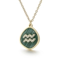 Collier pendentif Verseau en acier doré avec texture de malachite verte élégante - Verseau