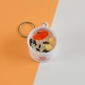 Miniature congee food keychain featuring white bowl with grains, red dates and lotus seeds - Barrel Diameter 4cm / Wolfberry Sago Dew