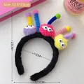 Cute fuzzy alien monster headband with colorful pompom eyes and spiral antennas - 2# Dark Color Plush Headband