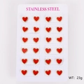 Set of 12 pairs of red heart stud earrings in stainless steel on a display card - Small (8.8*8mm) / Red Shell