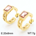 Gold rectangular hoop earrings with pink zircon stone inlay, 20x8mm size for women - Light Burgundy Champagne