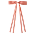 Elegant coral pink satin bow hair clip with long ribbons and smooth glossy finish - Duckbill Clip-Z206 / Light Orange