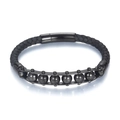 Bracciale intrecciato in pelle nera da uomo con perle incise e chiusura magnetica nera - 21.5cm / Nero