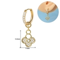 Gold stainless steel hoop earring with shimmering crystal petal pendant and dimensions - Four-Leaf Clover