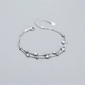 Zartes S925 Sterlingsilber Doppelarmband mit Stern- und Perlenanhängern für Damen - 925er Silber / Weißgold