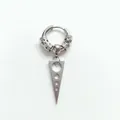 Detail of silver punk earring featuring textured ring and triple-hole triangle pendant - Dragon Triangle Plate / Earring (Pierced) / Steel