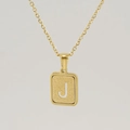 Chaîne en acier inoxydable plaqué or 18 carats avec pendentif carré dépoli lettre J - Lettre J
