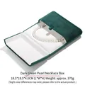 Dark green velvet jewelry box for pearl necklaces, luxury square 18.5cm display case - Dark Green Heart Pearl Necklace Box