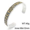Bracciale vichingo argento con nodo celtico dorato, bangle aperto in acciaio 68x12mm da uomo - Oro Bicolore (KB203057-MZOZ)