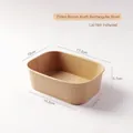 750ml rectangle kraft paper bowl for takeout, 45-degree view of durable food container - No Lid / 750ml Natural Rectangular Box