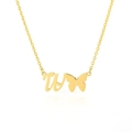 Minimalist stainless steel butterfly pendant necklace with letter U in gold finish - Letter W