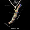 Regenbogen Drachenschwert Anhänger Halskette mit Edelstahlkette für Herren im Hip-Hop-Stil - Drachenschwert + 70cm Stahlkette / Bunt