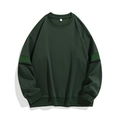 Men's loose dark green crewneck sweatshirt with contrast patchwork striped sleeves - M / Dark Green