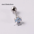 Blue opal four-petal flower barbell earring in polished surgical steel 0.8x6x3mm - Blue Faux Opal 4-Petal Flower