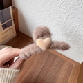 Plush heart-shaped hair claw clip in warm brown faux fur for elegant women hair styling - Khaki Heart Plush Hair Claw