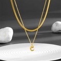 Collar de doble capa en acero inoxidable dorado con cadena de serpiente y perla - Estilo de Colgante de Perla de Doble Capa / Dorado
