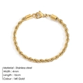 Pulsera de cadena de cuerda de acero inoxidable bañada en oro 14K de 4mm y 16cm - 4mm-16.5cm / Color Dorado (4MM-16.5CM)