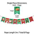 Christmas bunting set with 8 cartoon flags featuring Santa and reindeer, 3m rope length - Cartoon Triangle Illustration Style (SLQ001)