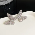 Bowtie butterfly earrings with pink rectangular crystals and white sparkling pavé stones - 18#E4013 Silver Pin-Silver Pink Diamond